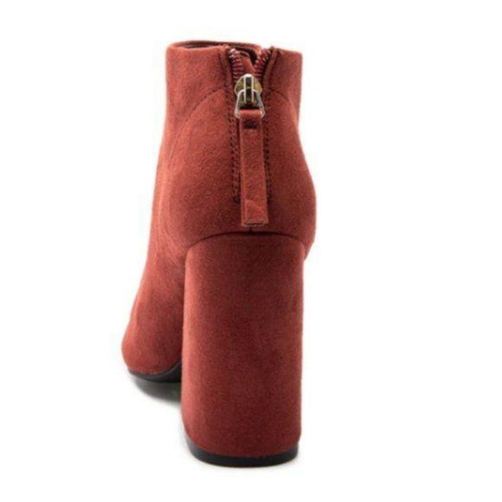 Peep Toe Faux Suede Booties in Merlot - Picture 4 of 4